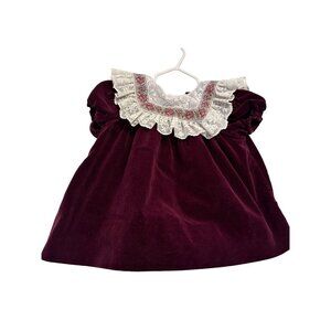 Elegant Burgundy Velvet Kids Dress with Lace Collar